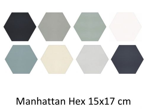 MANHATTAN HEX 15x17 cm - Gulv- og vægfliser, sekskantede, designfarver.