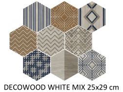 DECOWOOD WHITE MIX 25x29 cm - Carrelage de sol bois, imitation parquet.