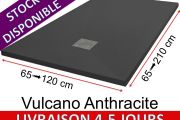Receveurs de douche en résine minérale, sur mesure, effet pierre, antidérapant - VULCANO anthracite - 125 cm