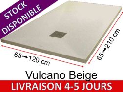 Receveurs de douche en résine minérale, sur mesure, effeat pierre, antidérapant - VULCANO beige - 125 cm
