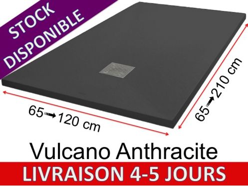 Receveurs de douche en rsine minrale, sur mesure, effet pierre, antidrapant - VULCANO anthracite - 195 cm