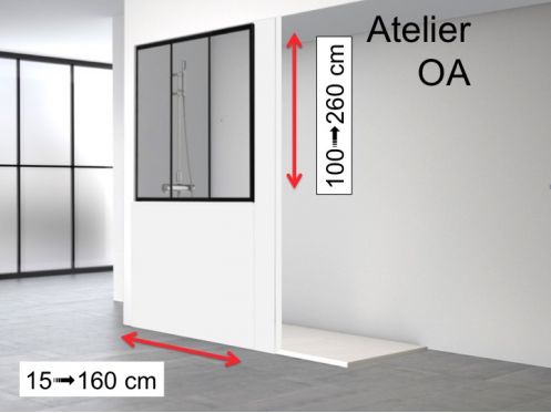 Douchewand, aan de wand gemonteerd, aluminium profiel zwart - ATELIER OA