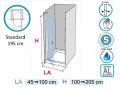 Drzwi prysznicowe na zamówienie, 95 x 195 cm, otwór wewnętrzny i zewnętrzny - AC210