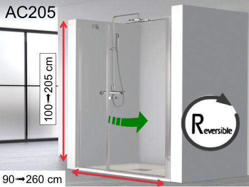 Porte de douche battante, avec verre fixe en fa�ade - AC 205 - 190