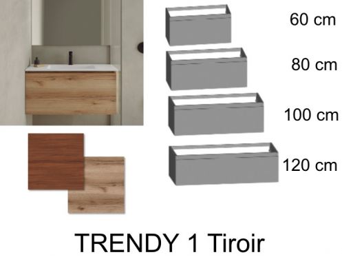 Meuble salle de bains, deux tiroirs, dont un tiroir cach�, hauteur 50 cm, finition bois - TRENDY