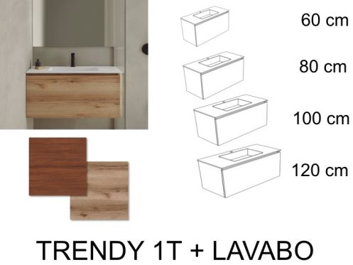 Meuble salle de bains, deux tiroirs, dont un tiroir cach�, hauteur 50 cm, finition bois - TRENDY __plus__ LAVABO