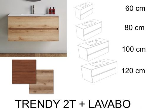 Badkamermeubel, twee lades, hangend, houten afwerking - TRENDY 2T __plus__ LAVABO