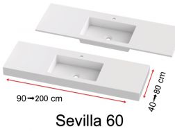 Plan vasque, suspendue ou à encastrer, en résine minérale - SEVILLA 60