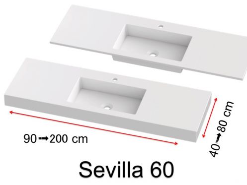 Forfængelighedstop, vægmonteret eller indbygget, i mineralharpiks - SEVILLA 60