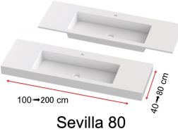 Plan vasque, suspendue ou à encastrer, en résine minérale - SEVILLA 80