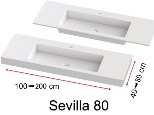 Forfængelighedstop, vægmonteret eller indbygget, i mineralharpiks - SEVILLA 80