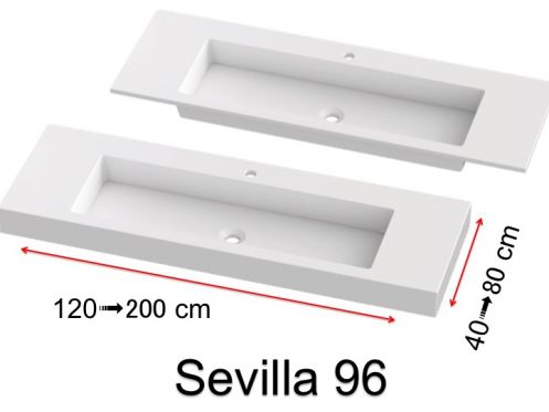Forfængelighedstop, vægmonteret eller indbygget, i mineralharpiks - SEVILLA 96