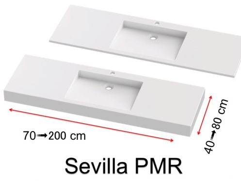 Forfængelighedstop, vægmonteret eller indbygget, i mineralharpiks - SEVILLA PMR