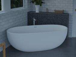 Baignoire îlot, 1655 x 755 x 535 mm, en résine minérale Solid Surface, de couleur mate - OVALE