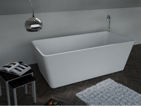 FritstÃ¥ende badekar, 1700 x 800 x 580 mm, i solid overflade mineralharpiks, i mat farve - KUBO