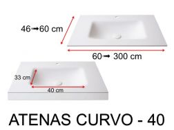 Plan vasque thermoformé, suspendue ou à encastrer, en Solid-Surface - ATENAS CURVO 40