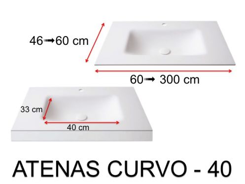 Plan vasque thermoform�, suspendue ou � encastrer, en Solid-Surface - ATENAS CURVO 40