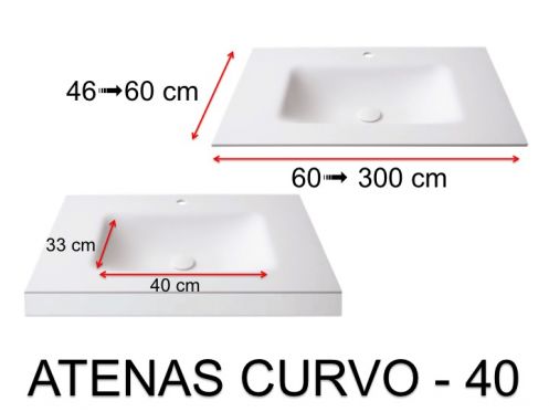 Plan vasque thermoform, suspendue ou  encastrer, en Solid-Surface - ATENAS CURVO 40