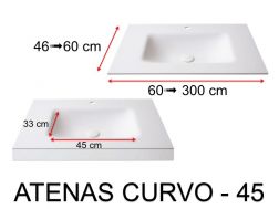 Plan vasque thermoformé, suspendue ou à encastrer, en Solid-Surface - ATENAS CURVO 45