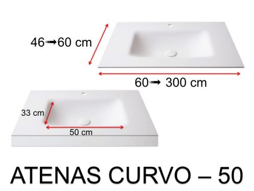 Plan vasque thermoform, suspendue ou  encastrer, en Solid-Surface - ATENAS CURVO 50
