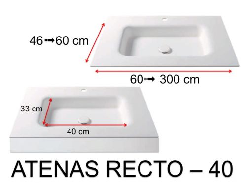 Plan vasque thermoform�, suspendue ou � encastrer, en Solid-Surface - ATENAS RECTO 40