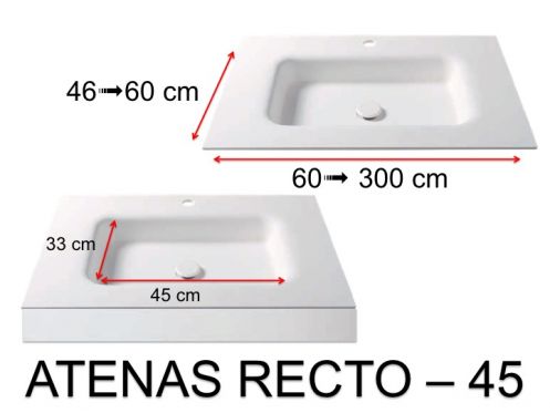 Plan vasque thermoform, suspendue ou  encastrer, en Solid-Surface - ATENAS RECTO 45