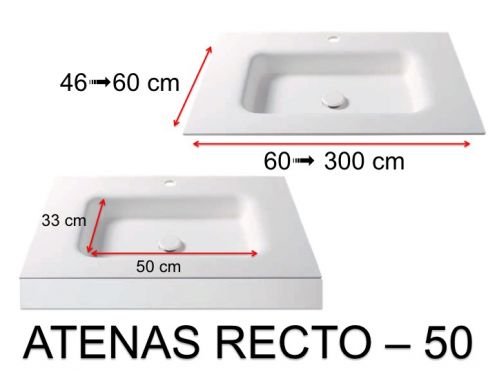 Plan vasque thermoform�, suspendue ou � encastrer, en Solid-Surface - ATENAS RECTO 50