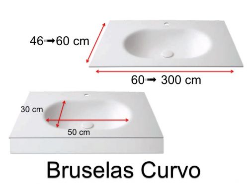 Plan vasque thermoform�, suspendue ou � encastrer, en Solid-Surface - BRUSELAS CURVO