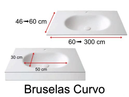 Plan vasque thermoform, suspendue ou  encastrer, en Solid-Surface - BRUSELAS CURVO