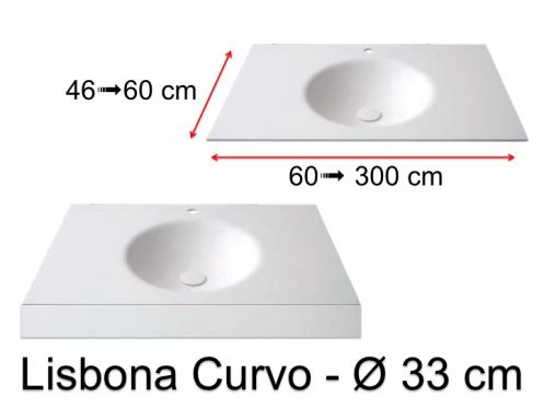 Plan vasque thermoform�, suspendue ou � encastrer, en Solid-Surface - LISBONA CURVO 33
