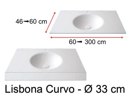 Plan vasque thermoform, suspendue ou  encastrer, en Solid-Surface - LISBONA CURVO 33