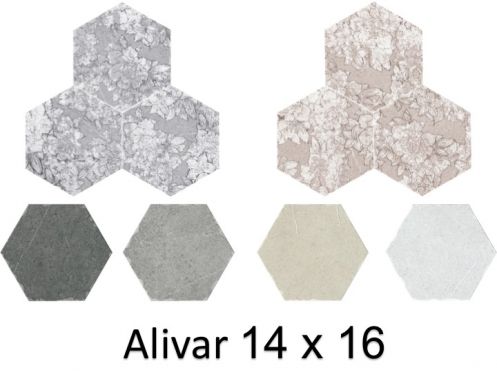 Alivar 14 x 16 cm - Carrelage hexagonal pour sol et mur, finition vieilli mate