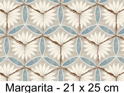 Bohemia Margarita - 21 x 25 cm - Carrelage sol et mur, finition vieilli mate hexagonal