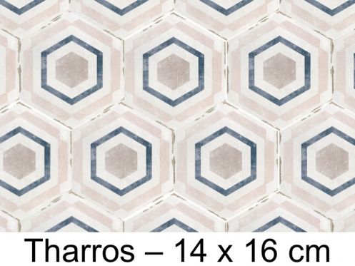 Capri Tharros - 14 x 16 cm - Carrelage sol et mur, finition vieilli mate hexagonal