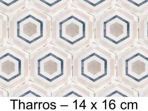 Capri Tharros - 14 x 16 cm - Płytki podłogowe i ścienne, heksagonalne matowe, postarzane