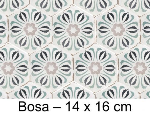 Capri Bosa - 14 x 16 cm - Płytki podłogowe i ścienne, heksagonalne matowe, postarzane