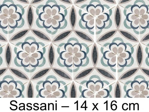 Capri Sassani - 14 x 16 cm - Płytki podłogowe i ścienne, heksagonalne matowe, postarzane