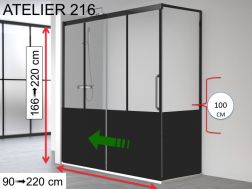 Schuivende douchedeur, vaste hoekterugkeer, inadustriÃ«le stijl zwart art deco - 120 x 100 cm - ATELIER HIT 216 