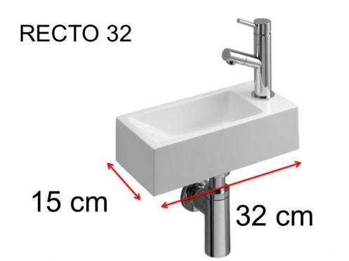 Lave-mains, 15 x 32 cm, robinetterie  droite - RECTO 32 A