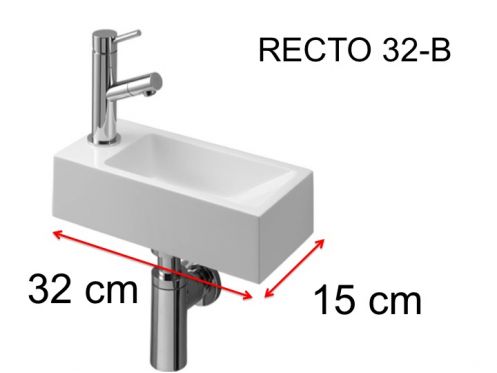 Umywalka, 15 x 32 cm,  bateria lewa - RECTO 32 B.