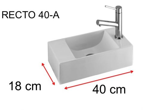 Rektangulær håndvask, 18x40 cm, hane til højre - RECTO 40 A