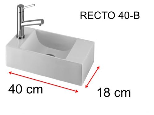 Lave-mains rectangulaire, 18x40 cm, robinetterie  gauche - RECTO 40 B