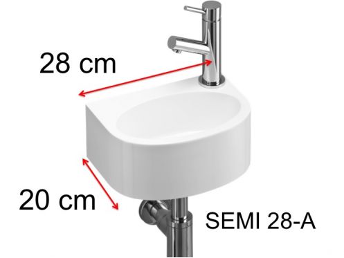 Håndvask, 20x28 cm, tryk til højre - SEMI 28 A