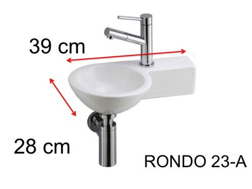 Lave mains, 23 x 39 cm, en cramique, suspendu - RONDO 23