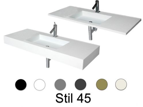 Plan vasque, 50 x 120 cm, suspendue ou  encastrer, en rsine minrale - STIL 45