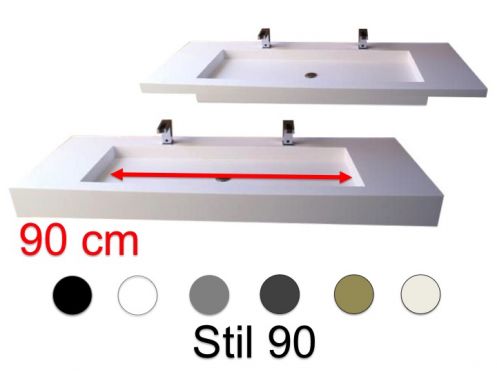 Plan vasque double, 50 x 130 cm, suspendue ou  encastrer, en rsine minrale - STIL 90