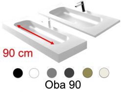 Plan vasque double, 50 x 100 cm, suspendue ou à encastrer, en résine minérale - OBA 90