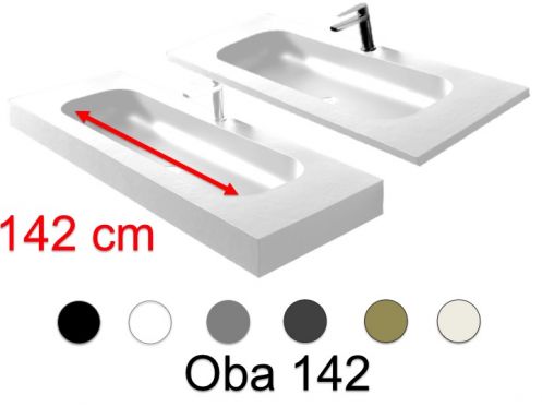 Plan vasque double, 50 x 150 cm, suspendue ou � encastrer, en r�sine min�rale - OBA 142