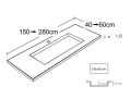 Dubbele kaptafel, 50 x 150 cm, hangend of verzonken, in minerale hars - OBA 142
