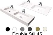 Plan vasque double, 50 x 120 cm, suspendue ou à encastrer, en résine minérale - DOUBLE STIL 45